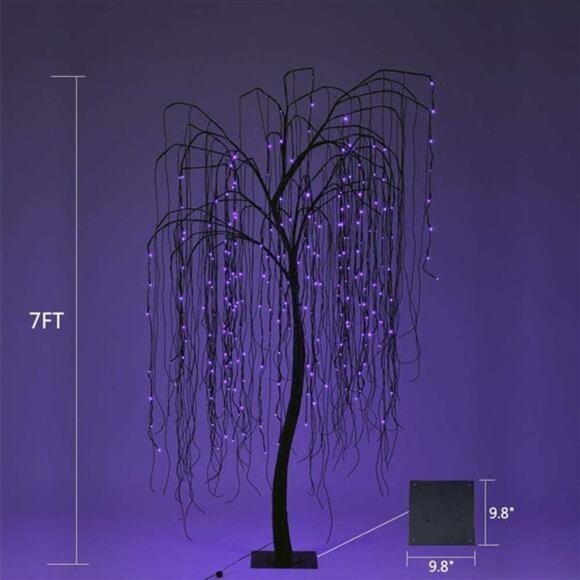 7 Feet Halloween Willow Tree with Spiders, 256 LED Lights for Home, Festival, - Picture 3 of 6